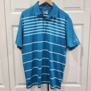 Under Armour Men's Large Loose Fit Heat Gear Polo Golf Shirt Blue‎ Stripe